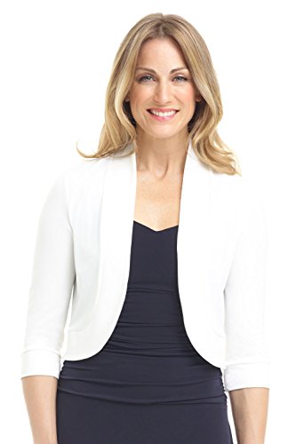 Rekucci Women's Soft Knit Rounded Hem Stretch Bolero Shrug (X-Large,Off White)