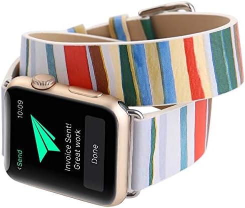 Compatible with Apple Watch Band 42mm 44mm, [Coloured Stripes Painting] Double Tour Watch Strap Replacement Wristband Bracelet for Apple Watch Series 4 (44mm) Series 3 Series 2 Series 1 (42mm)
