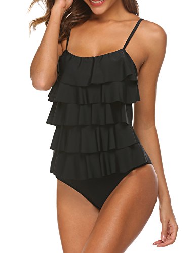 MAXMODA Women's One Piece Swimsuit Ruffle Bodycon Bodysuit Swimwear Flounce Bathing Suits - Thumbnail 7