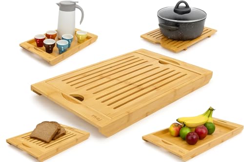 Migalheira Tábua de Pão em Bambu 36x22cm Bandeja com Coletor de Migalhas