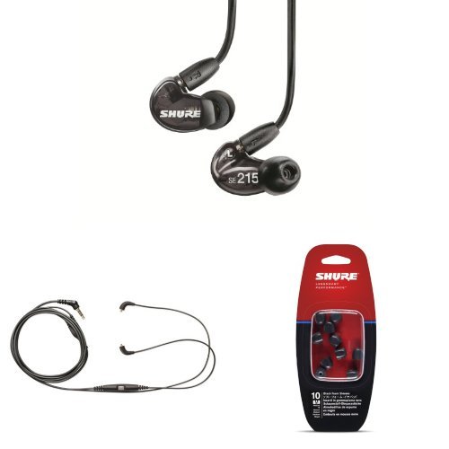 Shure SE215-K Sound Isolating Earphones and CBL-M-K Music Phone Cable with Remote + Mic (for Android Devices) and Medium Foam Sleeves
