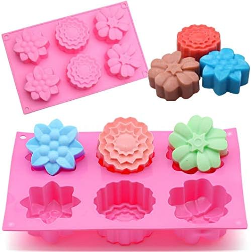 Allmart Enterprise Flower Shape Silicone Cake Muffin Baking Mould Soap Tray, 6 Cups, Multicolor