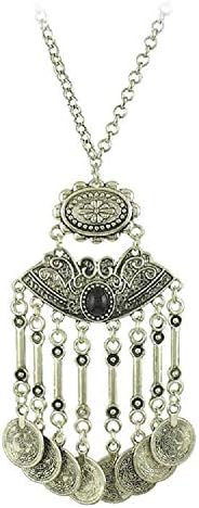 Turkish Silver Metal Boho Craved Jewelry Necklace for Womens