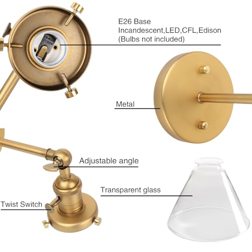 Permo Single Sconce with Funnel Flared Glass Clear Glass Shade 1-Light Wall Sconce Wall Lamp (Antique)