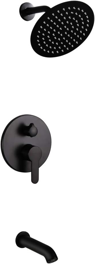 Matte Black Tub and Shower Trim Kit Shower Faucet Set with Tub Spout with Rough-in Valve, Single Handle Bathroom Luxury Rain Mixer 8 Inch Shower Head System Wall Mounted Rainfall Shower Combo Set