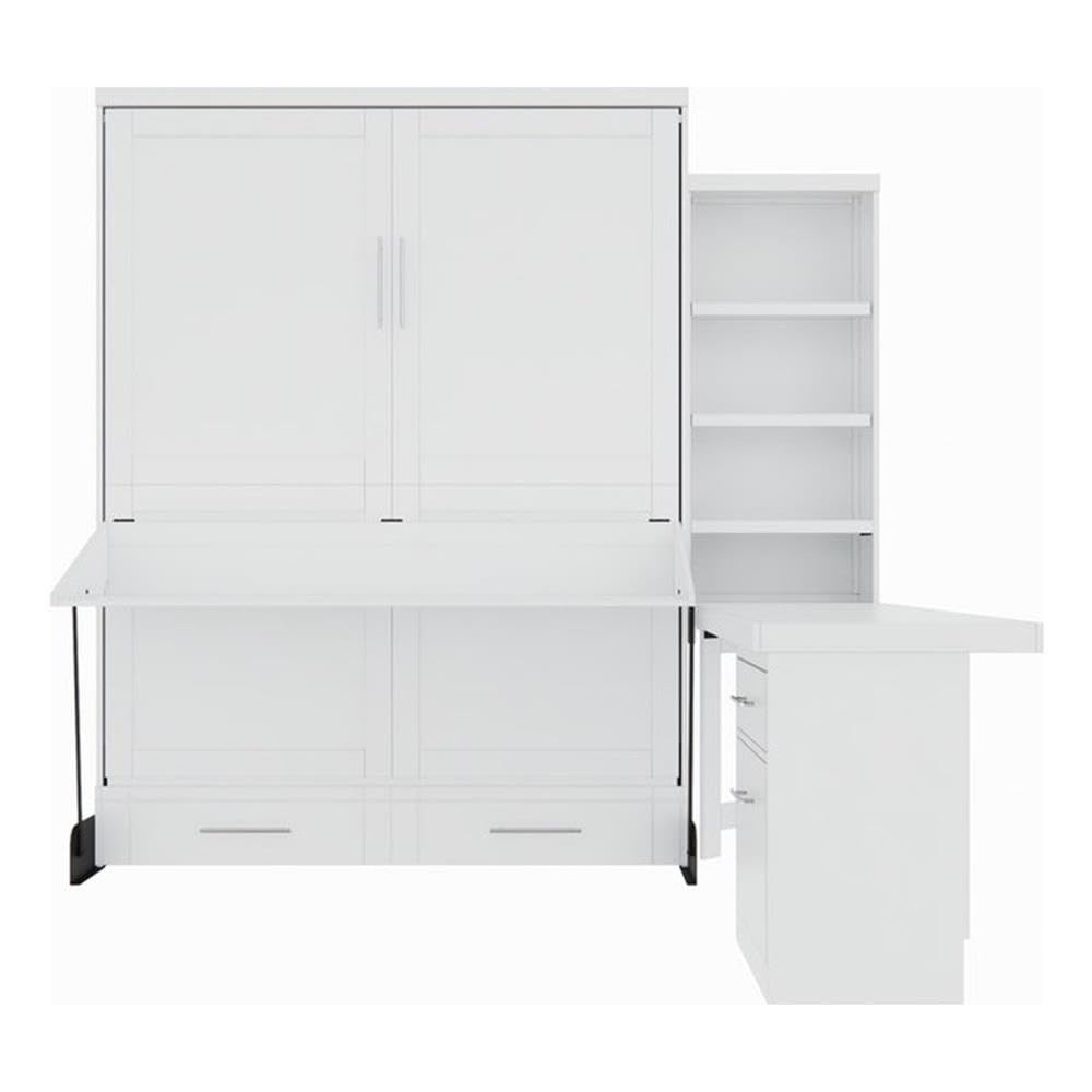 Photo 1 of **PARTS ONLY** RoomAndLoft Queen Size Murphy Wall Bed with in Solid Wood, with Shelf Storage and in White, No Box Spring Needed, Easy Assembly