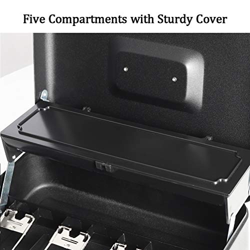 Decaller Large Cantilever Money Box, Metal Frosted Cash Box with Combination Lock - 5 Compartments & 4 Spring-Loaded Clips for Bills, 11 4/5" x 9 2/5" x 3 1/2", QH30013L