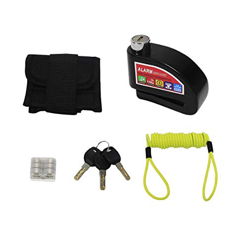 Wisamic Motorcycle Alarm Disc Lock - Motorbike Anti-theft Disc Brake Lock with 6mm Pin, 110dB Alarm Sound, 4ft Reminder Cable, Pouch Wheel Security Lock (Black)