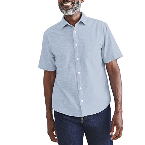 Dockers Men’s Regular Fit Short Sleeve Casual Shirt (Standard and Big & Tall), Light Blue Wash-Solid (Chambray), XX-Large