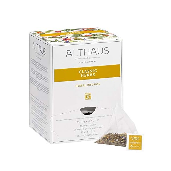 Althaus Tee CLASSIC HERBS ⋅ Kräutertee im Pyramidenbeutel PYRA PACK ⋅ Naturbelassener Kräutertee aus klassischen…