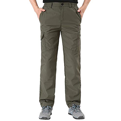 Caopixx Mens Cycling Pants Fleece Thermal Windproof Bike Trousers Winter Bicycle Warm Athletic Pants Army Green