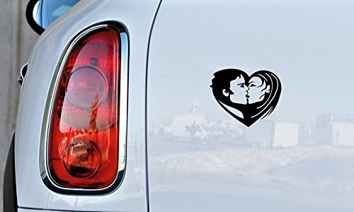 Man and Woman Kissing Heart Love Car Vinyl Sticker Decal Bumper Sticker for Auto Cars Trucks Windshield Custom Walls Windows Ipad Macbook Laptop and More (BLACK)