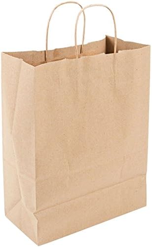 Recycled 10 x 5 x 13 Natural Brown Kraft Cub Paper Shopping Bags - Pack 250