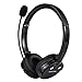 Bluetooth Headset with Microphone, Over-The-Head Wireless Stereo Headphones (Music Streaming, Hands-Free In Car, Up To 12 Hours, Noise Cancelling) for Truck Drivers and Telephone Operator (Black)