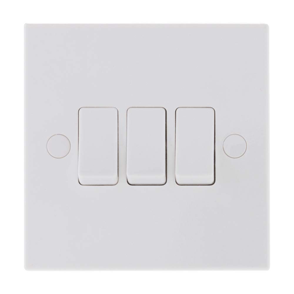 BG Nexus Moulded White Square Edge 10A 3 Gang 2 Way Switch