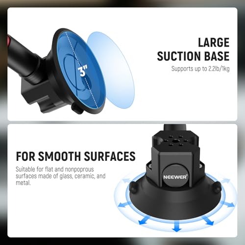 Neewer Triple Suction Cup Car Mount Kit, Carbon Fiber Camera Mount with Action Camera Adapter, NATO Rail & 24"/60cm Extension Pole Compatible with GoPro Insta360, 2.2lb/1kg Max Load, CA136