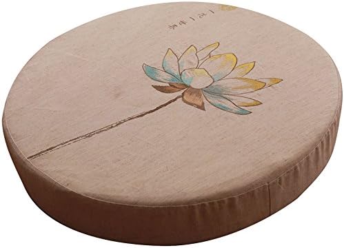 Nobildonna Yellow Lotus Pattern Round 22x22x4 Inch Linen Embroidery Chinese Style Floor Cushions Meditation Cushion Tatami
