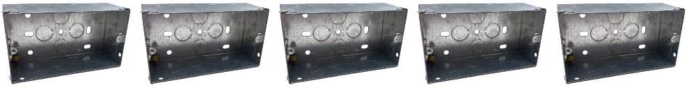 Klite 47mm Double 2 Gang Wall Pattress Metal Back Box Flush Mounted for Electrical Sockets Switches x5