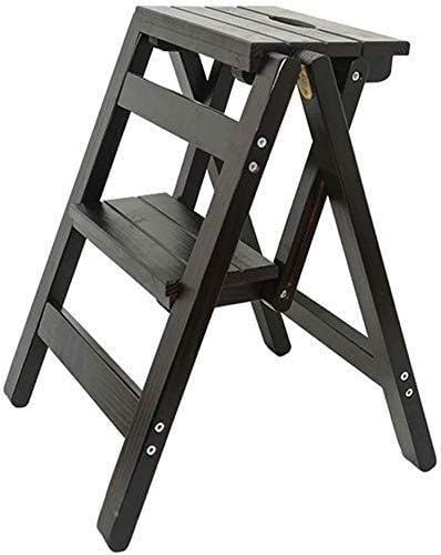Amazon Co Jp Cz Sqg 2スツールチェアラダー 木製ラダー ラダーステップ折りたたみ脚立 梯子 広い庭スツール高さ52 Cmを重負荷マックス 150キロ Size Black ホーム キッチン