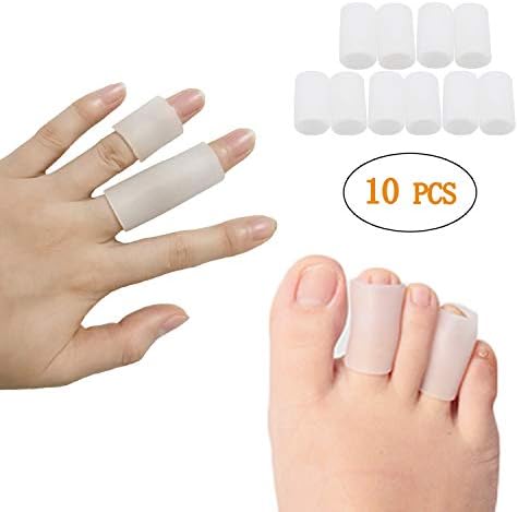 Jrery Finger Sleeves Protector Thumb Protection 5 Pairs - Silicone Gel Soft Finger Splint Support for Arthritis Basketball Trigger Finger Corn Blister Pain Relief
