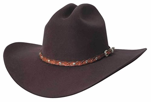 7 1/4 Chocolate "Pistol Pete" Wool Felt Cowboy Hat and Leather Hat Band with Rivets and Buckle