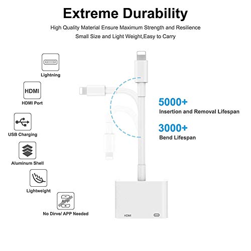 [Apple MFi Certified] Lightning to HDMI, 1080P Lightning Digital AV Sync Screen with Charging Port Compatible for iPhone 11/11 Pro/XR/XS/X 8 7 iPad, iPod on HD TV/Monitor/Projector, Support iOS 13