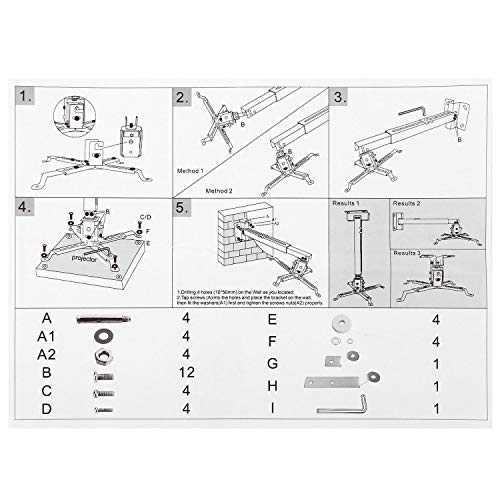 Evokem Universal Projector Wall Ceiling Overhead Mount, Adjustable Height Bracket Rack Holder LCD DLP for Epson, Optoma, Benq, ViewSonic Projectors, 44lb Load Capacity (White) - Thumbnail 7