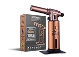 Professional Kitchen Culinary TORCH(Rose Gold Edition) Adjustable flame w/Fuel Gauge. 2700F MAX Temp. Quality 100% GUARANTEE For Cooking, Bar, Baking, Creme brulee & Crafts. Kitchen Dynamix