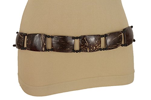 TFJ Women Bohemian Fashion Tie Belt Hip High Waist Brown Coconut Shells Beads M L