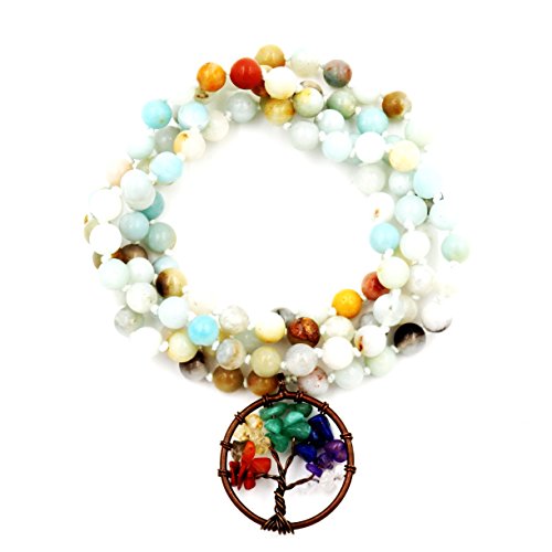 Mala Beads Bracelet, Buddhist Prayer Beads bracelet,hand knotted mala bracelet(Amazonite)