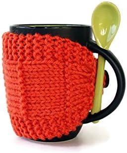 Knitted Mug Cozy, Orange Mug Cozy, Knitted Drink Sleeve
