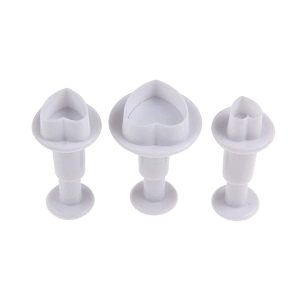 3 PCS Heart Shaped Cake Decorating 3D Sugar Craft Tool Icing Fondant Plastic Plunger Cutter Spring Embossing Die, for Biscuit Cookie Pastry DIY Baking