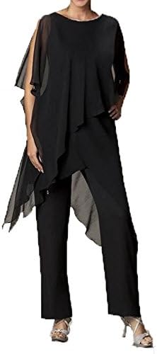 Fanmu Chiffon Two Pieces Mother Of The Bride Pant Suit Dresses Black US 16