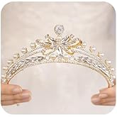 Wekicici Baroque Pearl Tiara Gold Crystal Crown Elegant Rhinestone Headband Bridal Headpiece Princesss Queen Crown for Women Wedding Birthday Party Prom Pageant Gift(Gold)