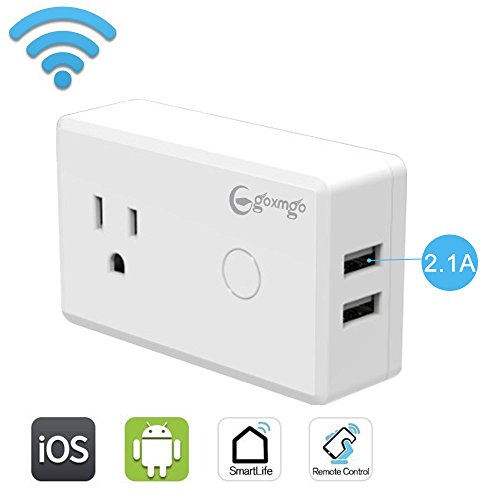 Click Here to See More Images WiFi Smart Plug with 2.1A 10.5W Dual USB Ports, Wireless Remote Control Smart Wall Socket Work with Amazon Alexa & Google Home, Timing function for iOS/Android, Amazon Echo Accessories