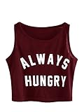 SweatyRocks Women's Summer Sleeveless Letter Print Crop Tank Top Burgundy M