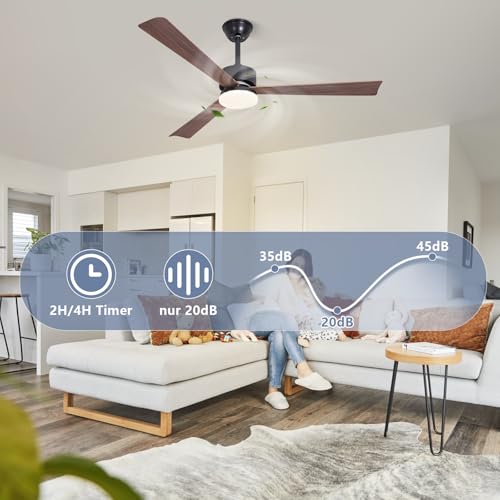 Homefire Ceiling Fan LED Light - 51.5 Inch Ceiling Light for Living Room Quiet 3 Blades Dimmable Large Size Modern Ceiling Light with Remote Control