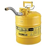 Justrite 7250230 AccuFlow 5 Gallon, 11.75" OD x 17.50" H Galvanized Steel Type II Yellow Safety Can With 1" Flexible Spout