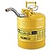 Justrite 7250230 AccuFlow 5 Gallon, 11.75" OD x 17.50" H Galvanized Steel Type II Yellow Safety Can With 1" Flexible Spout primary