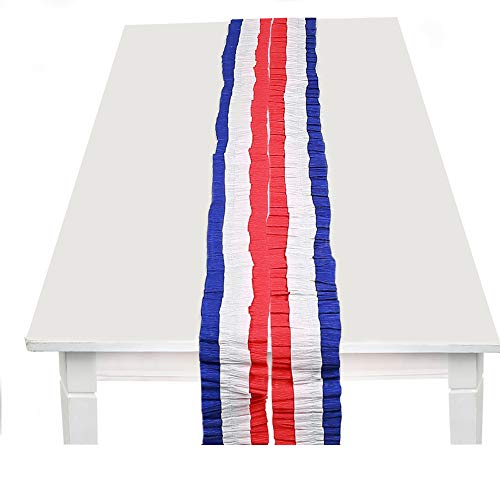 Red Blue White Crepe Paper Streamers for Fourth/4th of July USA American Independence Day Celebration Party Flag Garland Hanging Bunting Decoration for Birthday/Wedding/Baby Shower/Cavinal