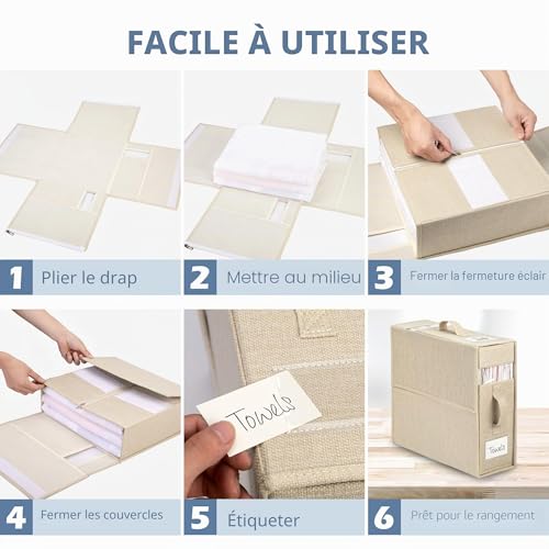 Yeahshion Bed Sheet Storage Bag, Set of 4 Foldable Bedding Organizers, Convenient Bedding Storage and Blankets for King and Queen Bed, Beige