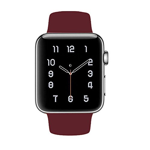Threenine for Apple Watch Band, Durable Soft Silicone iWatch Strap Replacement Sport Band for Apple Watch Band Series 3 Series 2 Series 1 Sport, Edition (Rose wine red, 42mm M/L)