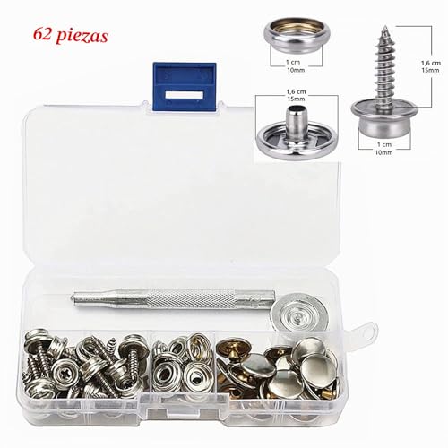 kajkey 62 pcs of Fabric Snap Buttons, Metal Buttons, Canvas Screws, Fabric Press Screws, Stainless Steel Screws with 2 Fixing Tools for Tarpaulins, Boats …