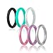 beilove Women's Thin and Stackable Silicone Wedding Ring,4 & 6 Packs (Black,Silver,Turquoise,Rose Gold,Metallic Purple,Turquoise Glitter, 6)