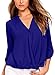 FARYSAYS Women's Casual Solid High Low T Shirt V Neck Cuffed Sleeve Blouse Tops Blue X-Large