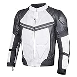 PRO LEATHER & MESH MOTORCYCLE WATERPROOF JACKET WHITE WITH EXTERNAL ARMOR L