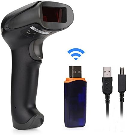 JICHIA Wireless Barcode Scanner 433Mhz Handheld Portable Barcode Reader Long Distance Transmission Laser Bar Code Scanner With USB Receiver For Store,Supermarket,Warehouse (Black)