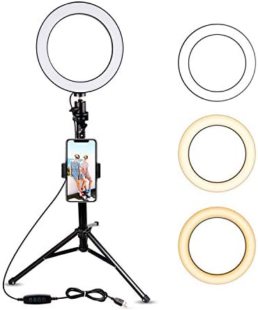 8" Selfie Ring Light with Tripod Stand & Cell Phone Holder for Live Stream/Makeup,Mini Led Camera Ringlight for YouTube Video/Photography Compatible with iPhone Xs Max XR 8 7 Plus X Android