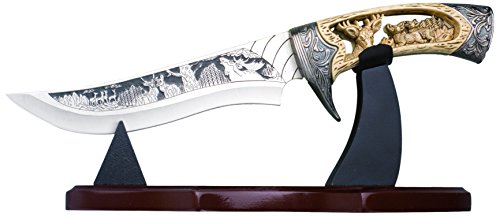 Joker Decorative Knife with Carved Deer Handle, Grey/Gold, 12.99-Inch