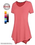 [DRSKIN] WS05 Women Handkerchief Hem Short Sleeve Long Tunic Top. (XL, Coral pink)
